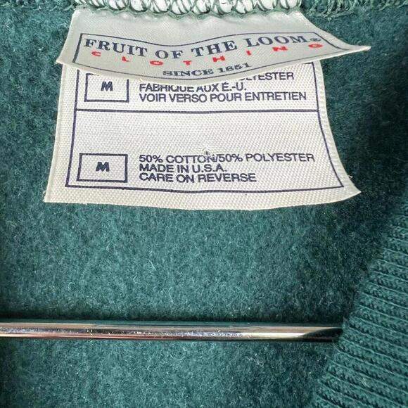 Vintage Blank Crewneck Sweatshirt Mens M Green Raglan Fruit Of The Loom 90s USA - Picture 3 of 4